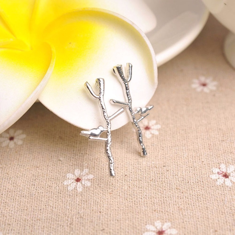 Bird on Branch Gold or Silver Minimalist Earrings - Picture 5 of 8